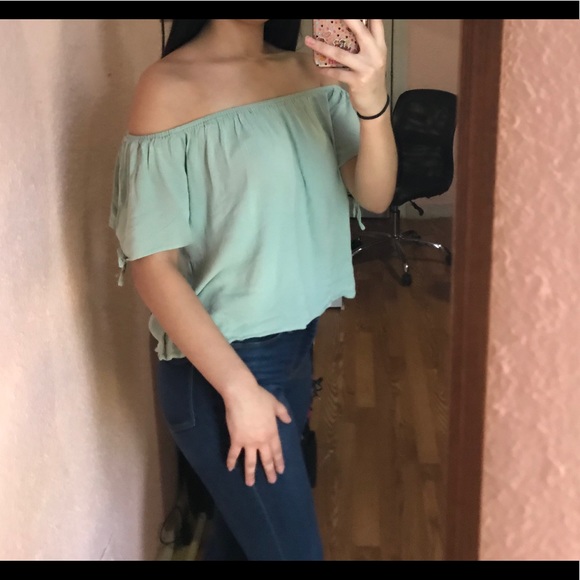 Mint Green Off the Shoulder Top - Picture 4 of 4